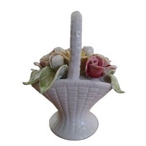 Vintage Arnart KPM Capodimonte Type Porcelain China Floral Basket 4" Figurine